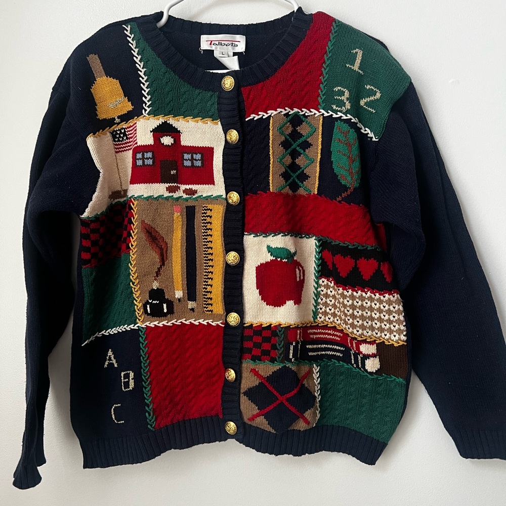 Talbots Multicolor Patchwork Cardigan With Gold B… - image 1